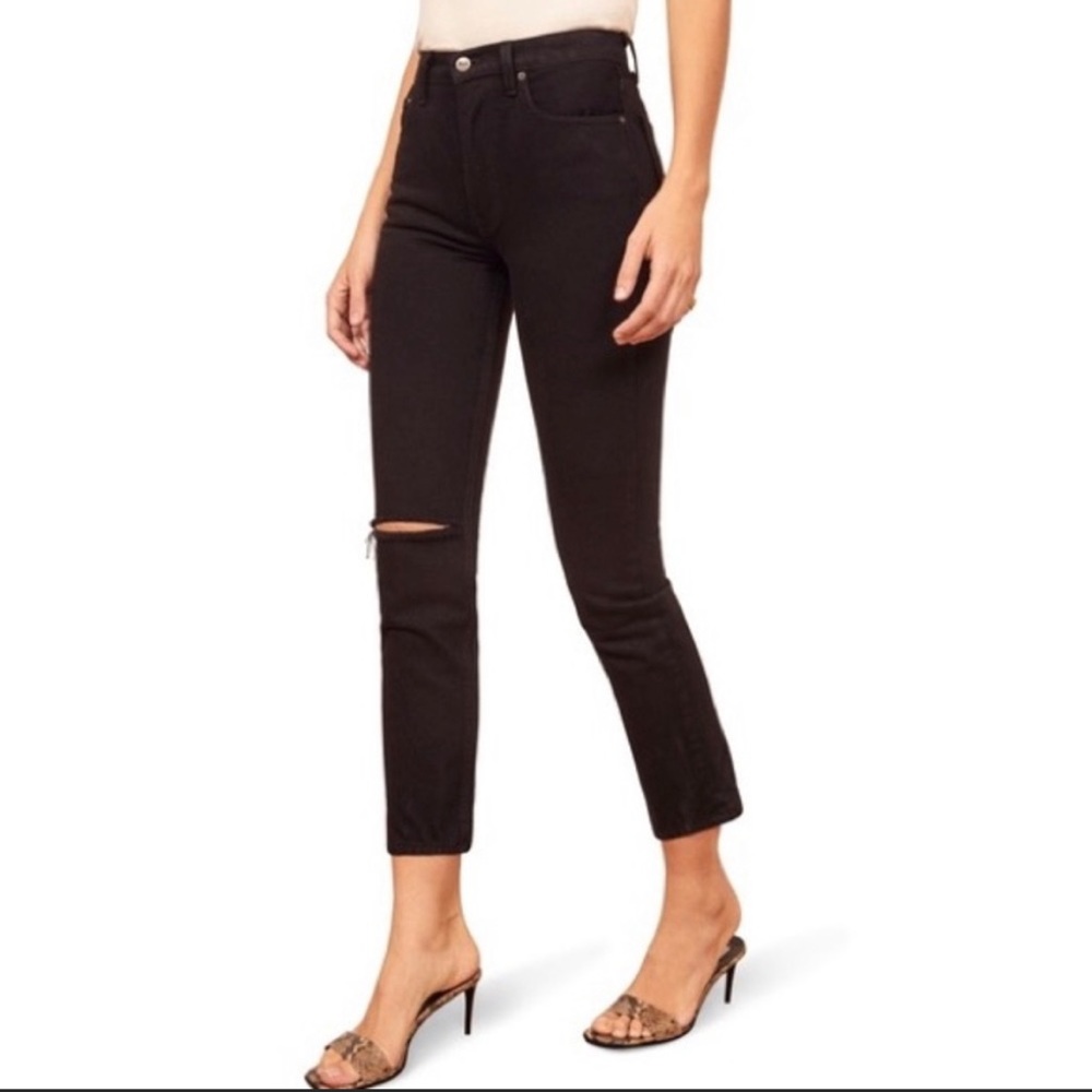 Reformation Julia High Cigarette Jeans Black Destroyed NWT